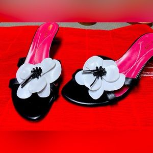 Kate Spade Black Flower Toe Kitten Heel Sandals